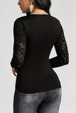 Lace Sleeve Plunge Neck T-Shirt
