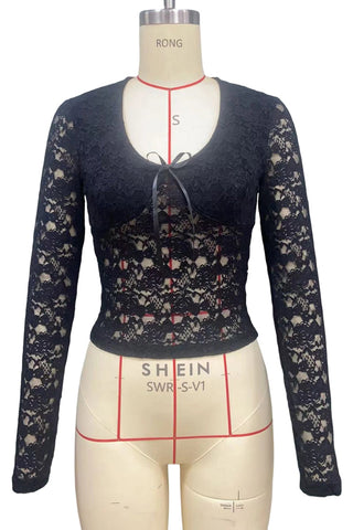 Lace-Front Long Sleeve T-Shirt