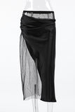 Layered Mesh and Satin Drape Skirt