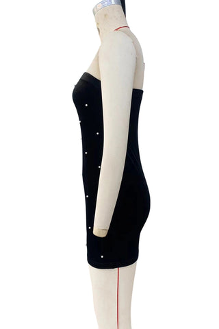 Strapless Pearl-Embellished Mini Dress