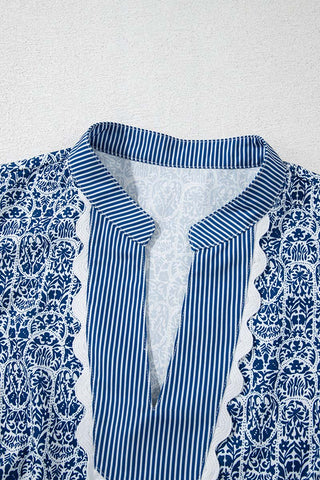 Elegant V-Neck Patterned Blouse