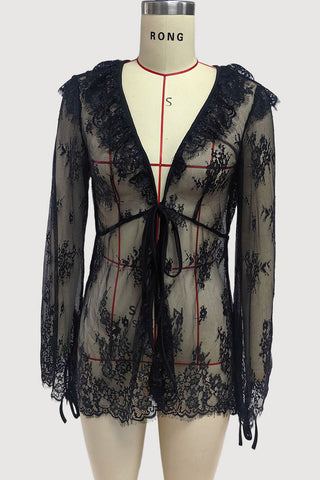 Sheer Lace Tie-Front Dress