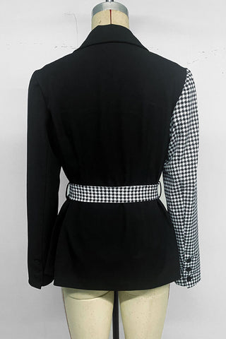 Asymmetric Houndstooth Wrap Blazer