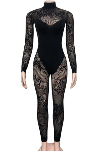 Lace Mesh Overlay Jumpsuit
