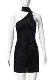 One-Shoulder Halter Mini Dress