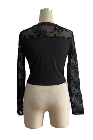 Floral Mesh Detail Long Sleeve Top