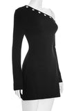 Asymmetrical Neckline Mini Dress