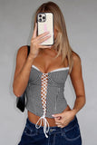 Lace-Up Gingham Tank Top