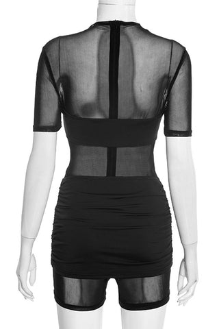 Mesh Panel Ruched Romper