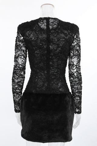 Lace and Fur Mini Dress