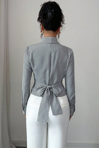 Striped Wrap V-Neck Top