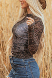Graphic Mesh Long Sleeve Top