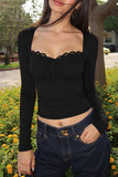 Elegant Lace Trim Long Sleeve Top
