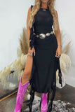 Ruffle-Trimmed Side-Slit Casual Dress