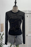 Distressed Denim Patchwork T-Shirt