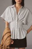 Striped Button-Up T-Shirt with Wide Sleeves