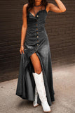 Button-Front Denim Dress