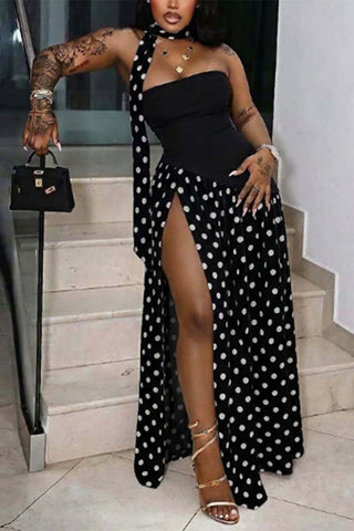 Polka-Dot Halter Maxi Dress