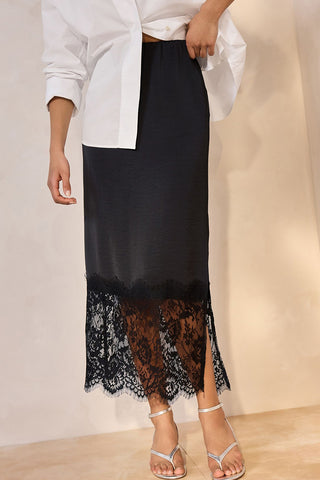 Lace-Trimmed Midi Skirt