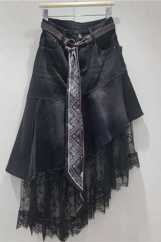 Asymmetric Denim Midi Skirt