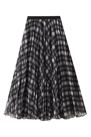 Pleated Plaid Maxi Skirt