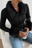 Faux Fur Trim Cardigan with Button Detailing