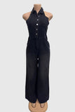 Chic Halter Denim Jumpsuit