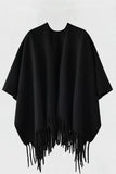 Fringe-Trim Open Front Poncho