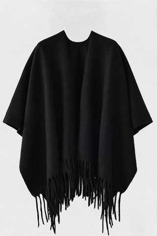 Fringe-Trim Open Front Poncho