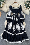 Printed Puff Sleeve Casual Dress