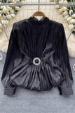 Elegant Pleated Blouse with Belt