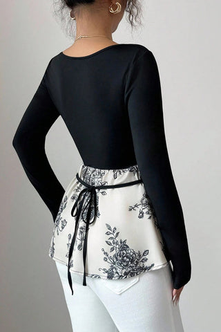 Floral Peplum Long Sleeve Blouse