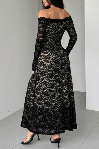 Off-Shoulder Lace Midi Dress