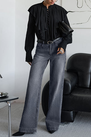 Long Sleeve Ruffle Collar Loose Blouse