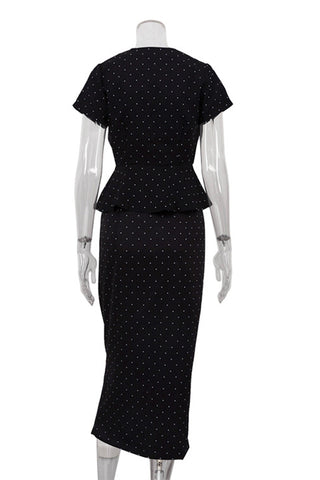 Button-Front Polka Dot Skirt Set