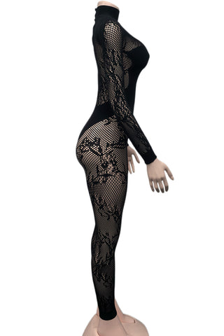 Lace Mesh Overlay Jumpsuit