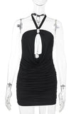 Halter Neck Mini Dress with Keyhole Detail