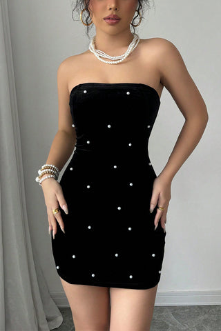 Strapless Pearl-Embellished Mini Dress