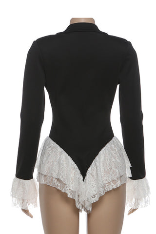 Lace-Trim Tailored Romper