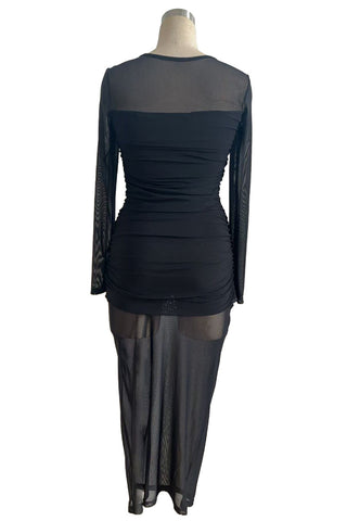 Long Sleeve Mesh Midi Dress