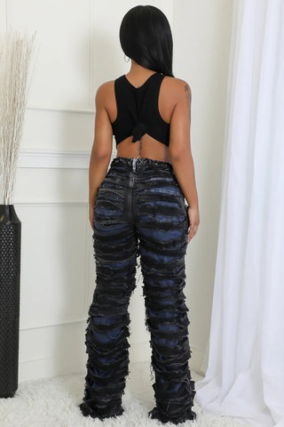 Distressed Wide Leg Denim Pants