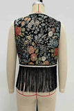 Floral Pattern Fringe Vest