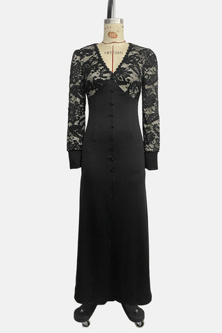 Lace-Detail Button Midi Dress