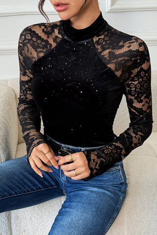 Lace Sleeve Embellished Bodysuit