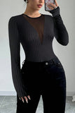 Long-Sleeve Mesh-Insert Top