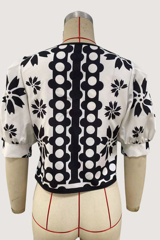 Bow-Tied Patterned Blouse