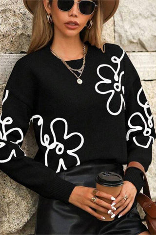 Floral Pattern Pullover Sweater