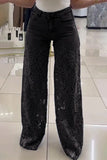 Lace Cutout Flare Denim Pants