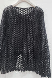 Lace Design Openwork Long Sleeve Blouse
