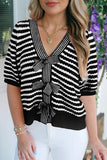 Stripe V Neck Bow Sweater